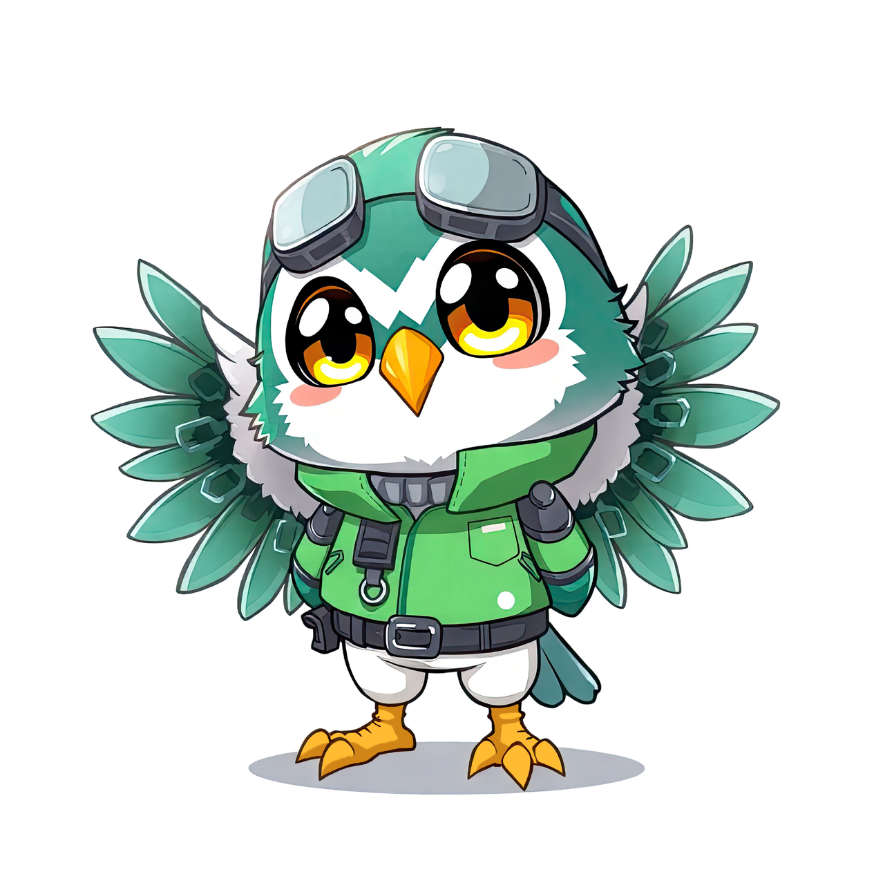 Chosen Interstate Chibi-fied Variant 2, initial sketch and final green bird render